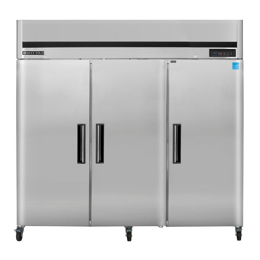 Maxx Cold Triple Door Reach-In Freezer, Top Mount, 81"W, 72 cu. ft. Storage Capacity, Energy Star Rated, in Stainless Steel - MCFT-72FDHC