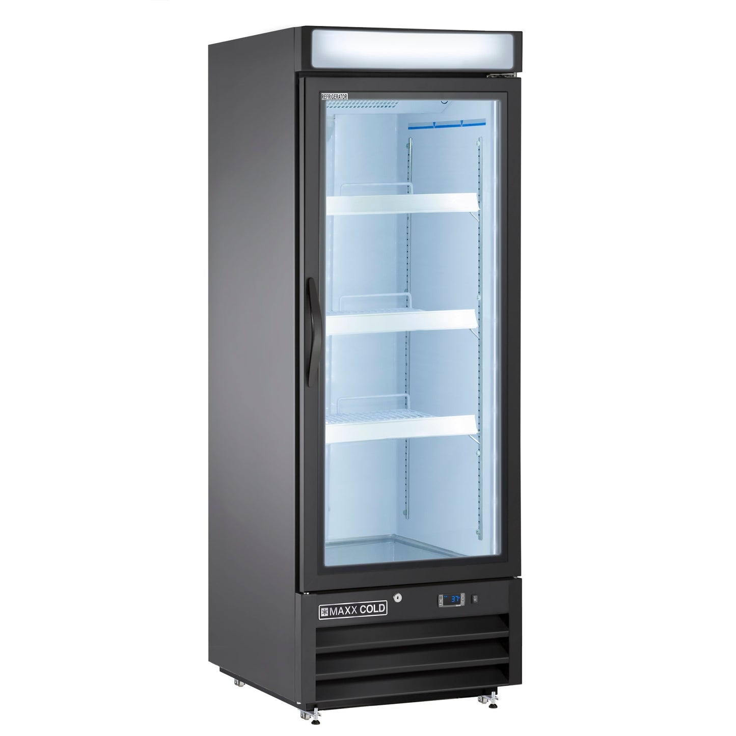 Maxx Cold Single Glass Door Merchandiser Refrigerator, Free Standing, 25"W, 16 cu. ft. Storage Capacity, in Black - MXM1-16RBHC
