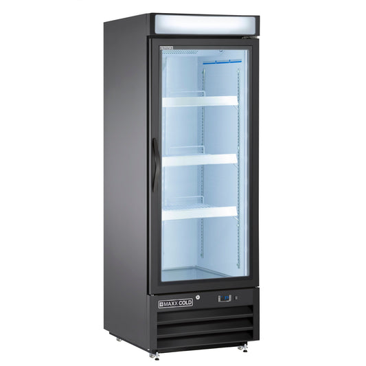 Maxx Cold Single Glass Door Merchandiser Refrigerator, Free Standing, 25"W, 16 cu. ft. Storage Capacity, in Black - MXM1-16RBHC