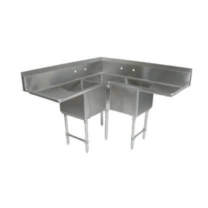John Boos E3BCS-244-2D24 Three-Compartment Corner Sink, Two 24" Drainboards
