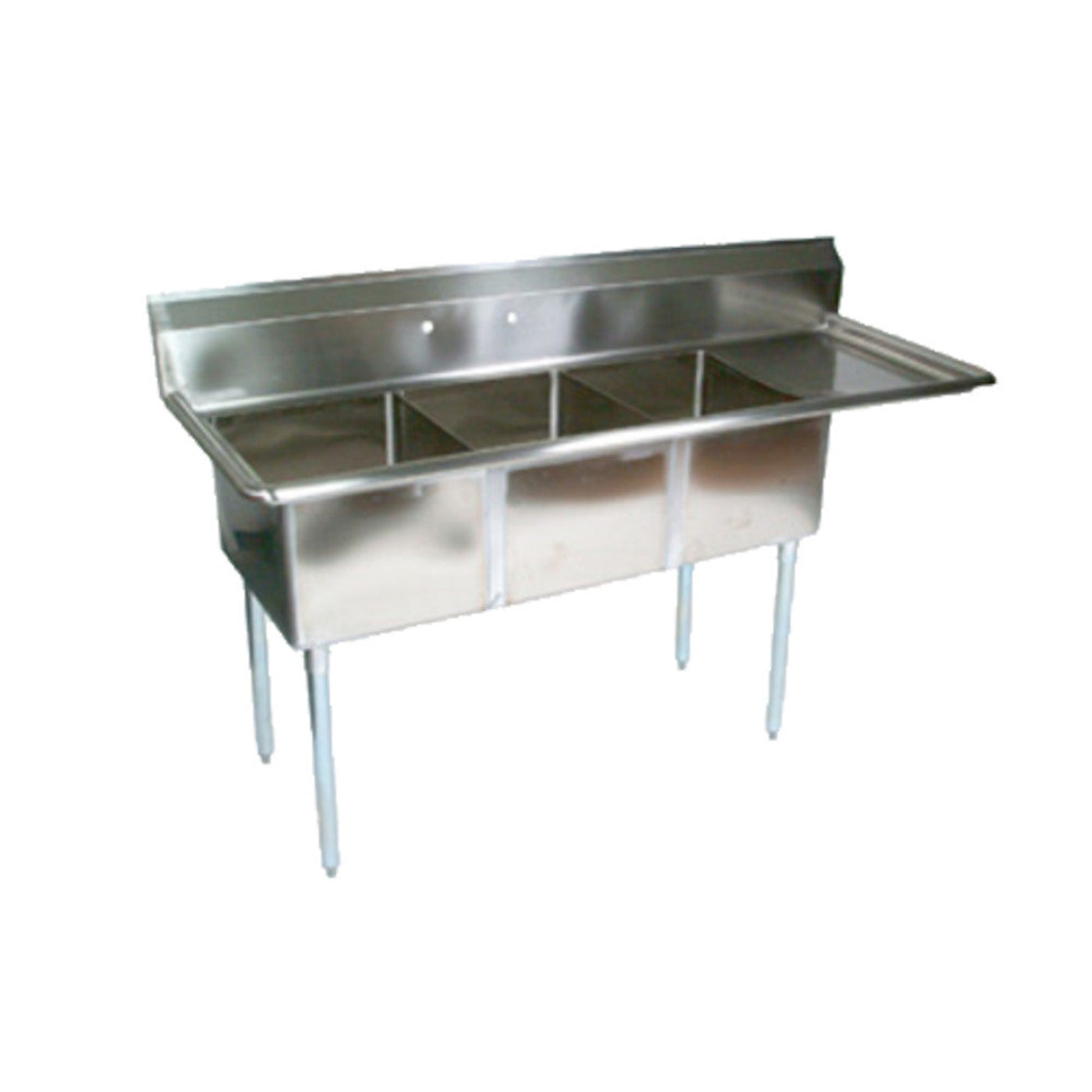 John Boos E3S8-1014-10R15 Three-Compartment E-Series Sink, 15" Right Drainboard - JBE3S8101410R15