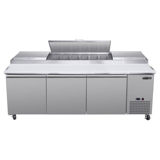 Maxx Cold V-Series 3 Door Refrigerated Pizza Prep Table, in Stainless Steel - MVPP92HC