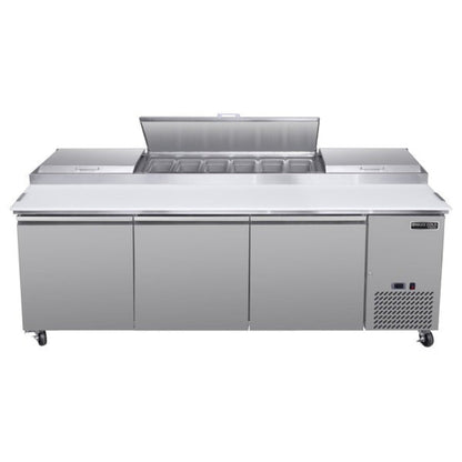 Maxx Cold V-Series 3 Door Refrigerated Pizza Prep Table, in Stainless Steel - MVPP92HC