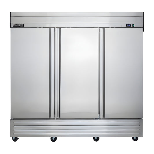 Maxx Cold V-Series 3 Door Reach-In Refrigerator, Bottom Mount, in Stainless Steel - MVR-72FDHC