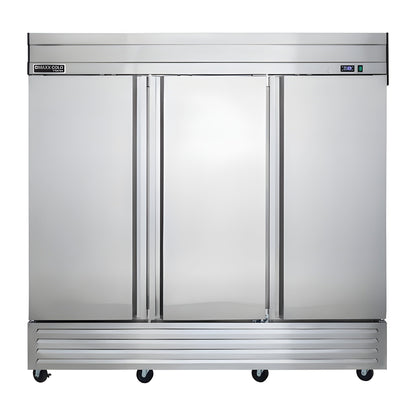 Maxx Cold V-Series 3 Door Reach-In Refrigerator, Bottom Mount, in Stainless Steel - MVR-72FDHC