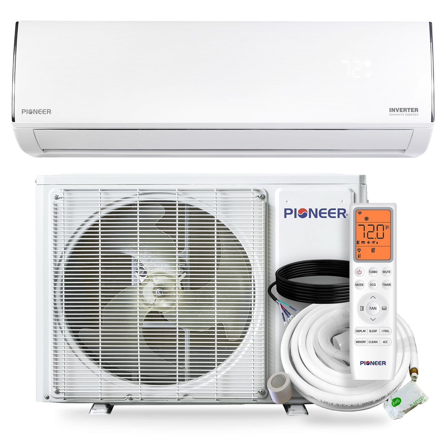 Pioneer Diamante Essenza™ 35,000 BTU 17 SEER2 230V High-Wall Ductless Mini-Split Air Conditioner Inverter Heat Pump with 16 Ft. Kit - WYT036GLUI17RL