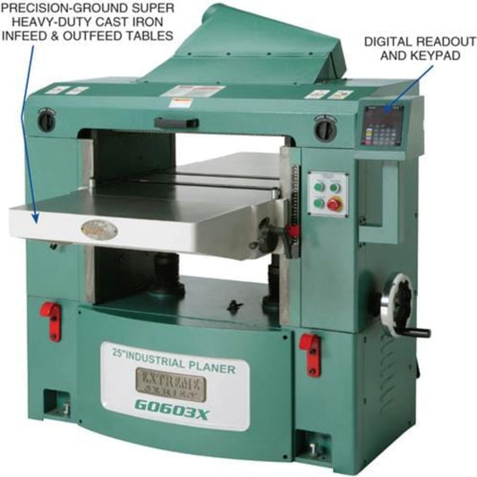 U.S Industrial Grizzly Industrial 25" 15 HP 3-Phase Extreme-Series Planer w/ Helical Cutterhead - G0603X