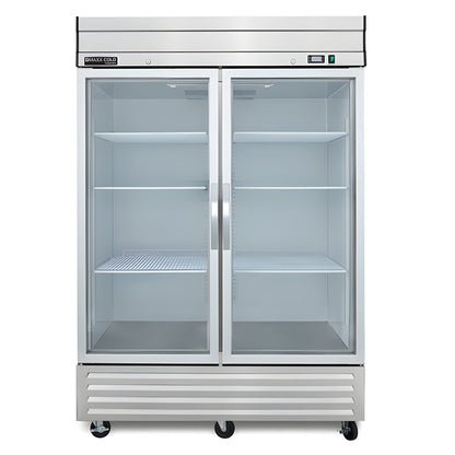 Maxx Cold V-Series 2 Glass Door Reach-In Refrigerator, Bottom Mount, in Stainless Steel - MVR-49GDHC