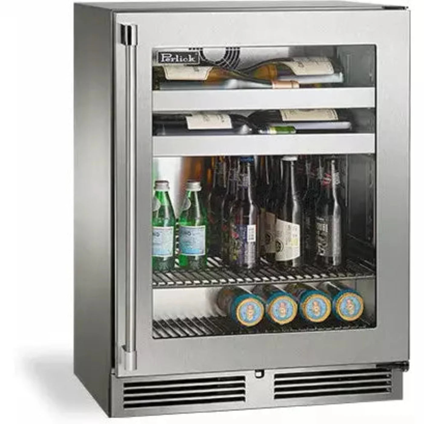 Perlick 24" Undercounter Outdoor Beverage Center with 10 Bottle and 41 Can Capacity, Stainless Steel Glass Door - HH24BO-4-3