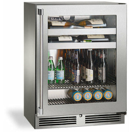 Perlick 24" Beverage Center Stainless Steel Glass Door, Sottile Sh.Depth (18"), 3.1 Cu. Ft. Capacity - HH24BS-4-3