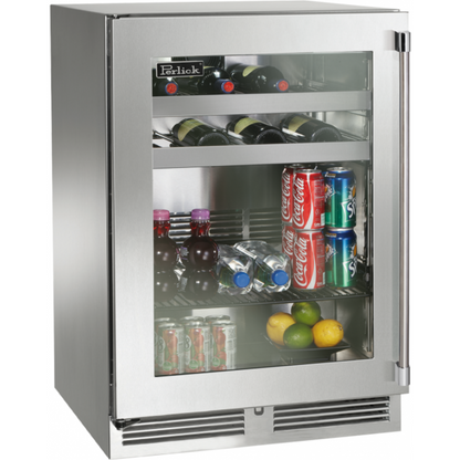 Perlick 24"  Built-In Beverage Center with 16 Bottle/62 Can Capacity, Stainless Steel Glass Door - HP24BO-4-3