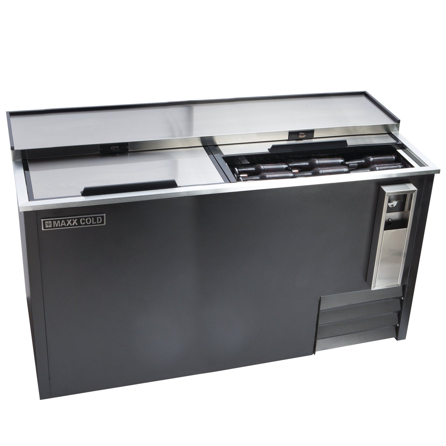 Maxx Cold Horizontal Bottle Cooler, 65"W, 17 cu. ft. Storage Capacity, in Black with Stainless Steel Top - MXCR65BHC