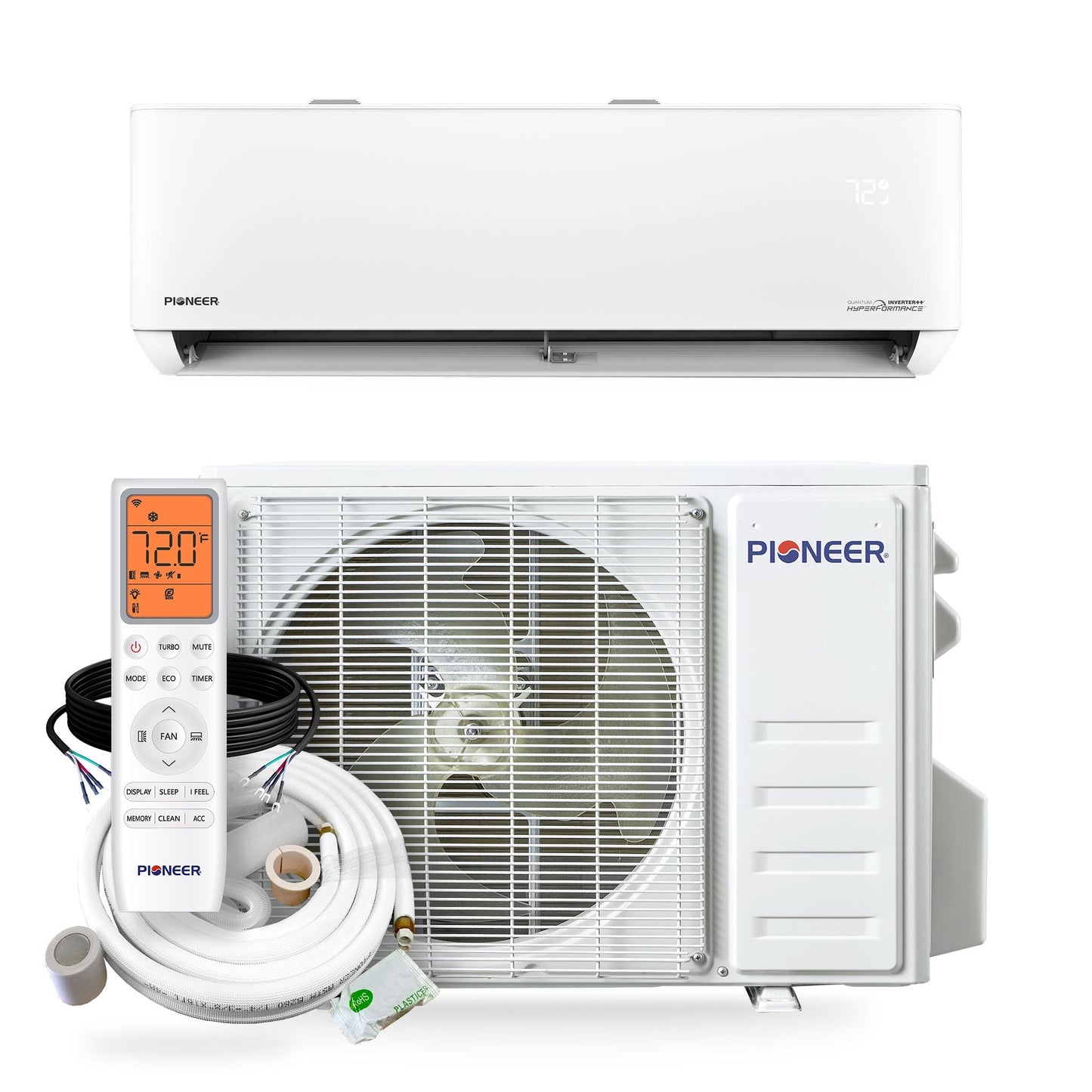 Pioneer Quantum Hyperformance 24,000 BTU 23 SEER2 230V High-Wall Ductless Energy-Star Mini-Split Air Conditioner Inverter Hyper Heat Pump Full Set - WYT024GLSI25RH