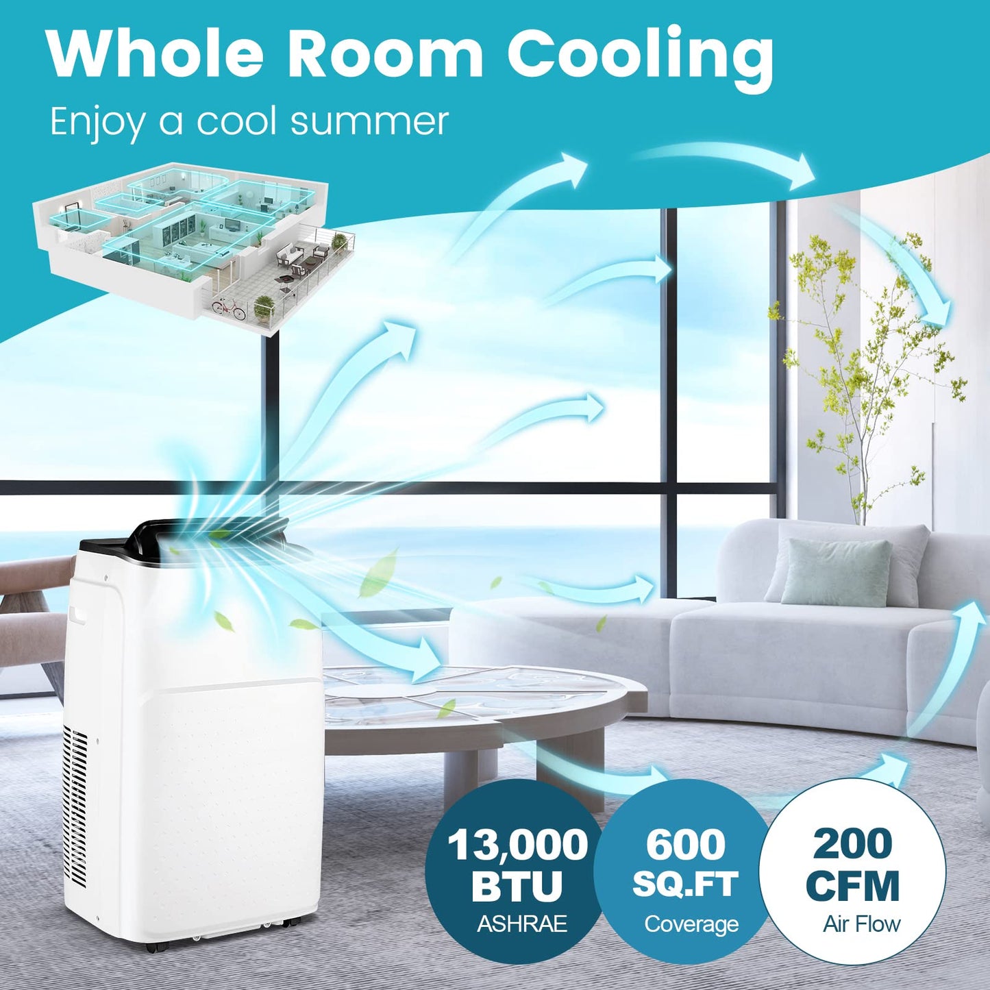 Tangkula Smart Portable Air Conditioner & Heater 13000 BTU, 4-in-1 Stand up AC Unit - FP10269US-WH