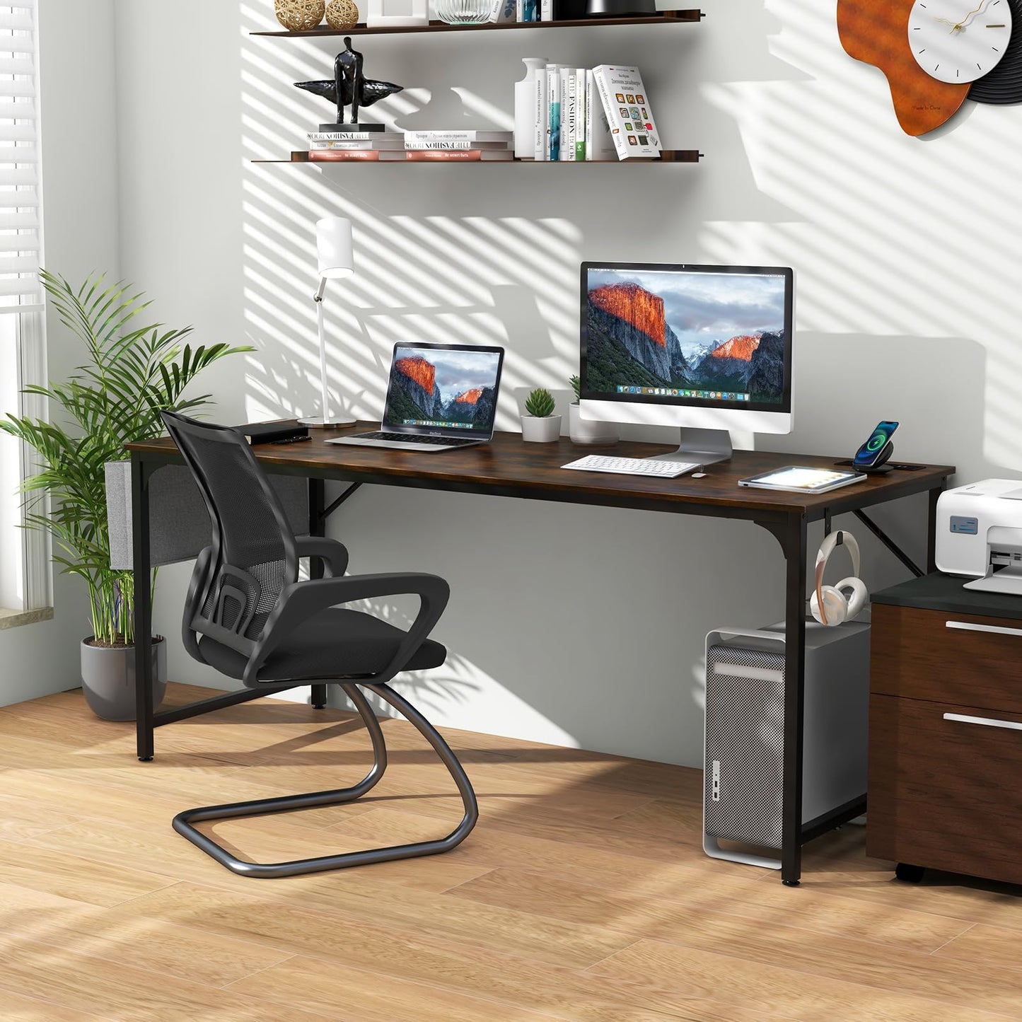Tangkula 60” Large Computer Desk with Charging Station, Modern Simple Study Writing Desk with Storage Bag - 4*JV11154US-CF