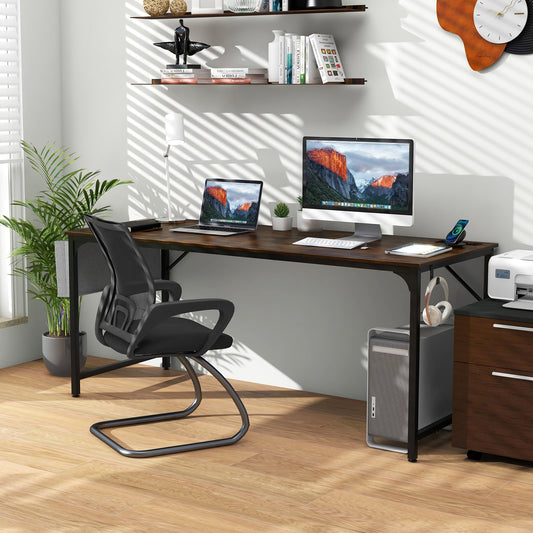Tangkula 60” Large Computer Desk with Charging Station, Modern Simple Study Writing Desk with Storage Bag - 4*JV11154US-CF