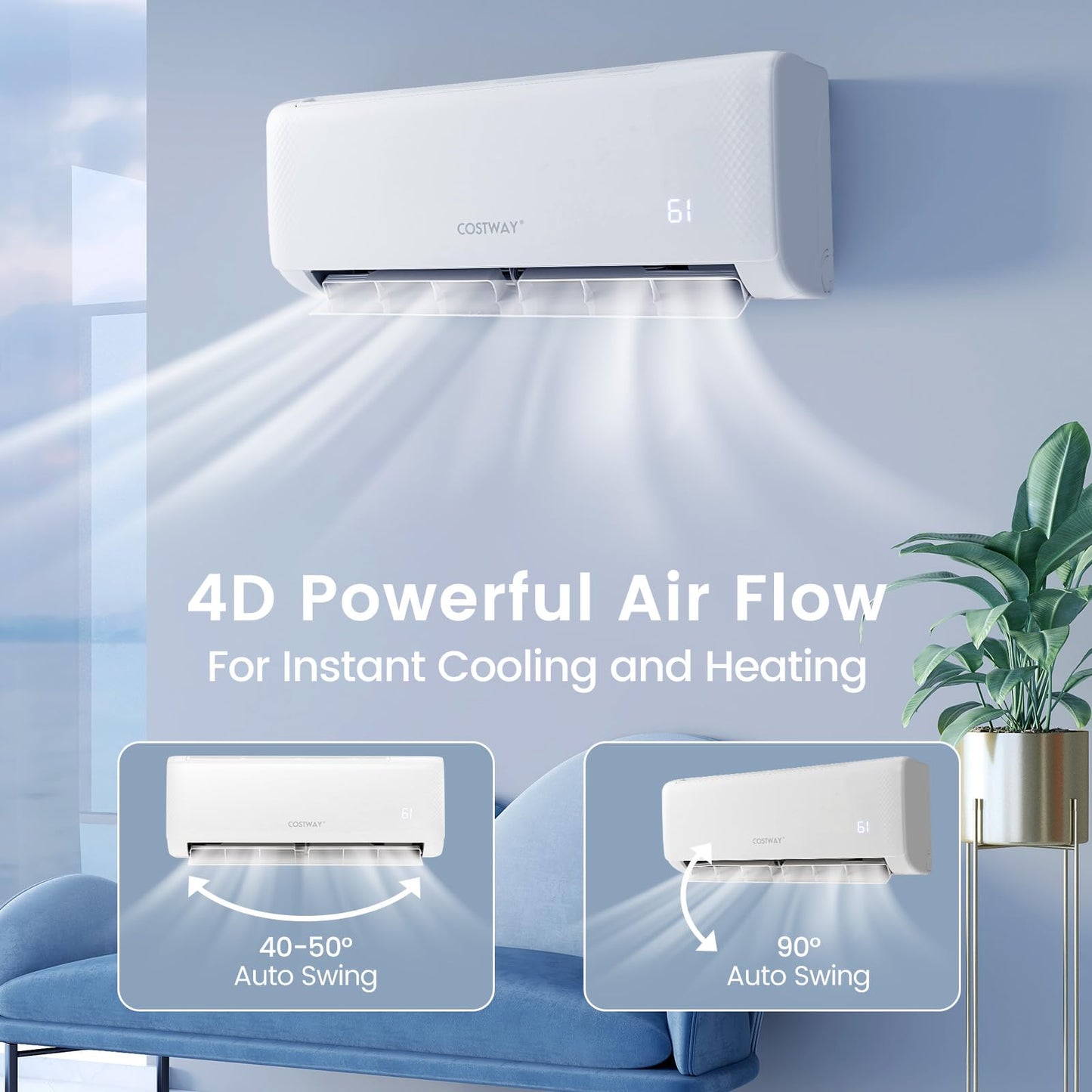 12,000 BTU Mini Split Air Conditioner, with Heat Pump, 21 SEER2 Inverter, 24H Timer, Auto Clean - FP10412US-WH+