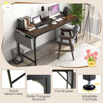 Tangkula 60” Large Computer Desk with Charging Station, Modern Simple Study Writing Desk with Storage Bag - 4*JV11154US-CF