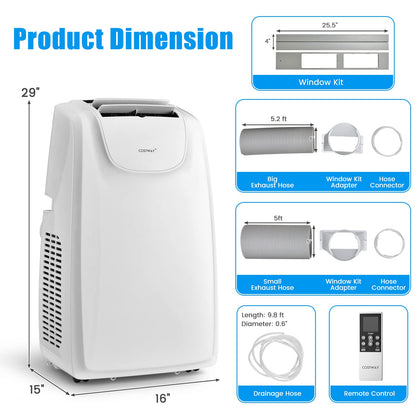 Tangkula 12000 BTU Portable Air Conditioner, with Dual Hose, Remote Control - FP10234US-WH