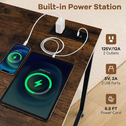 Tangkula 60” Large Computer Desk with Charging Station, Modern Simple Study Writing Desk with Storage Bag - 4*JV11154US-CF