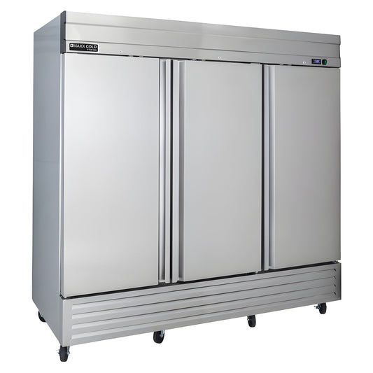 Maxx Cold V-Series 3 Door Reach-In Freezer, Bottom Mount, in Stainless Steel - MVF-72FDHC