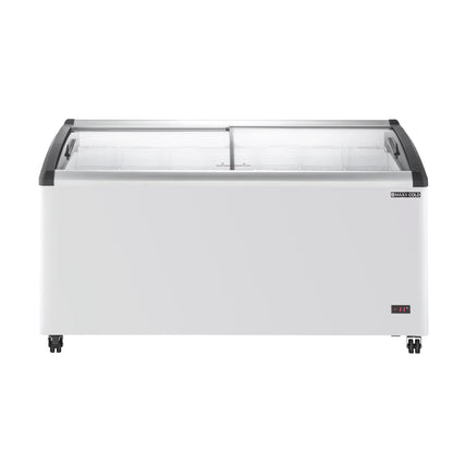 Maxx Cold Curved Glass Top Chest Freezer Display, 63.4"W, 12.36 cu. ft. Storage Capacity, Equipped with (7) Wire Baskets, in White - MXF64CHC-7