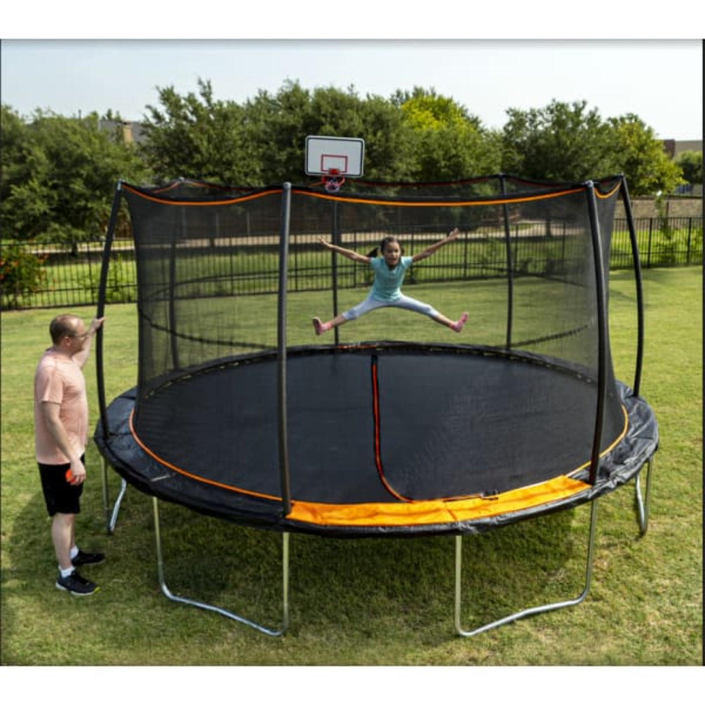 Jumpking 15' TRAMPOLINE 7 LEGS / 7 POLES WITH UNIVERSAL BASKETBALL HOOP - JK157P3UBHC2