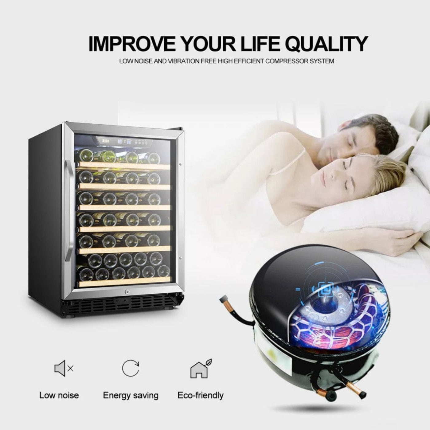 Lanbo 52 Bottles Single Zone Stainless Steel Wine Coolers - LW52S