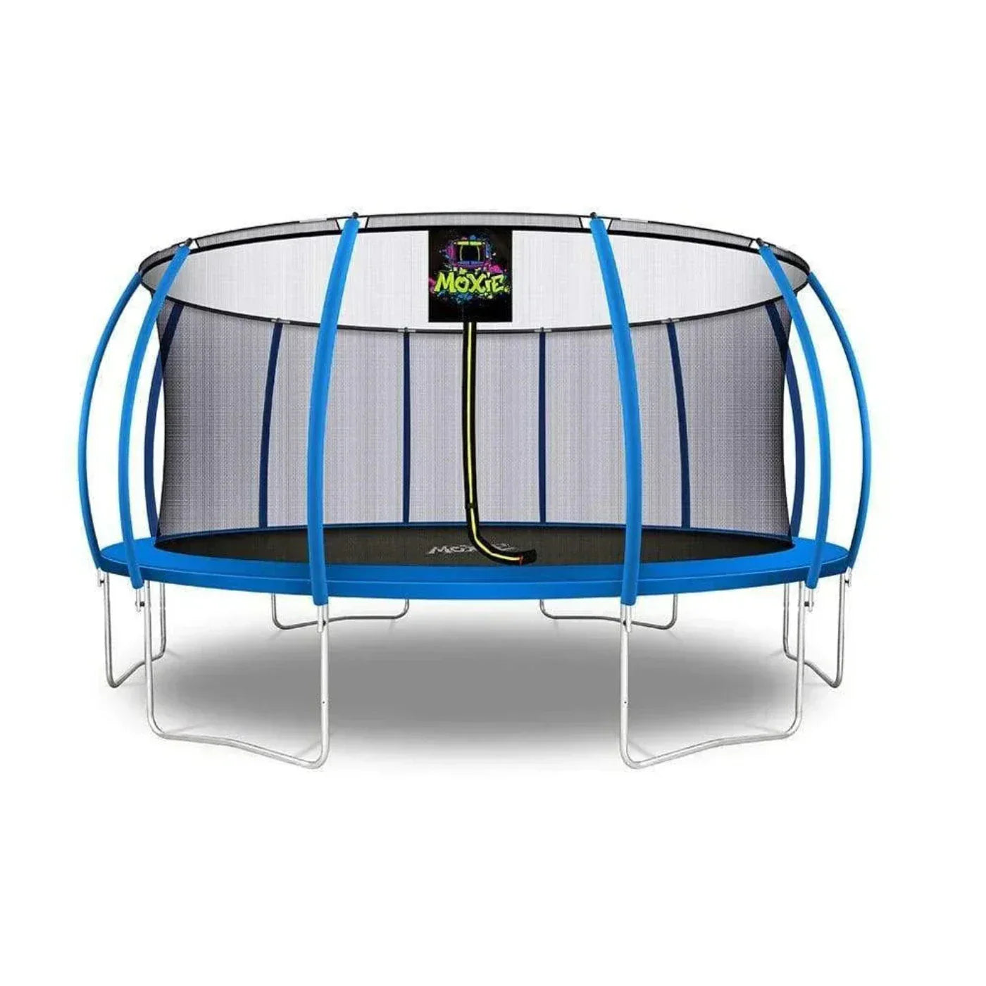 UPPER BOUNCE MOXIE™ PUMPKIN-SHAPED OUTDOOR TRAMPOLINE SET WITH PREMIUM TOP-RING FRAME SAFETY ENCLOSURE, 16 FT - BLUE - MXSF03-16-BL