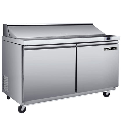 Maxx Cold - Two-Door Refrigerated Sandwich and Salad Prep Station, 48.4"W, 13.77 cu. ft. Storage Capacity, Equipped with (6) 4" Deep Pans and Cutting Board, in Stainless-Steel -MXSR48SHC