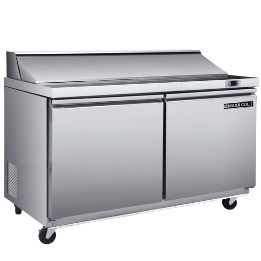 Maxx Cold - Two-Door Refrigerated Sandwich and Salad Prep Station, 48.4"W, 13.77 cu. ft. Storage Capacity, Equipped with (6) 4" Deep Pans and Cutting Board, in Stainless-Steel -MXSR48SHC