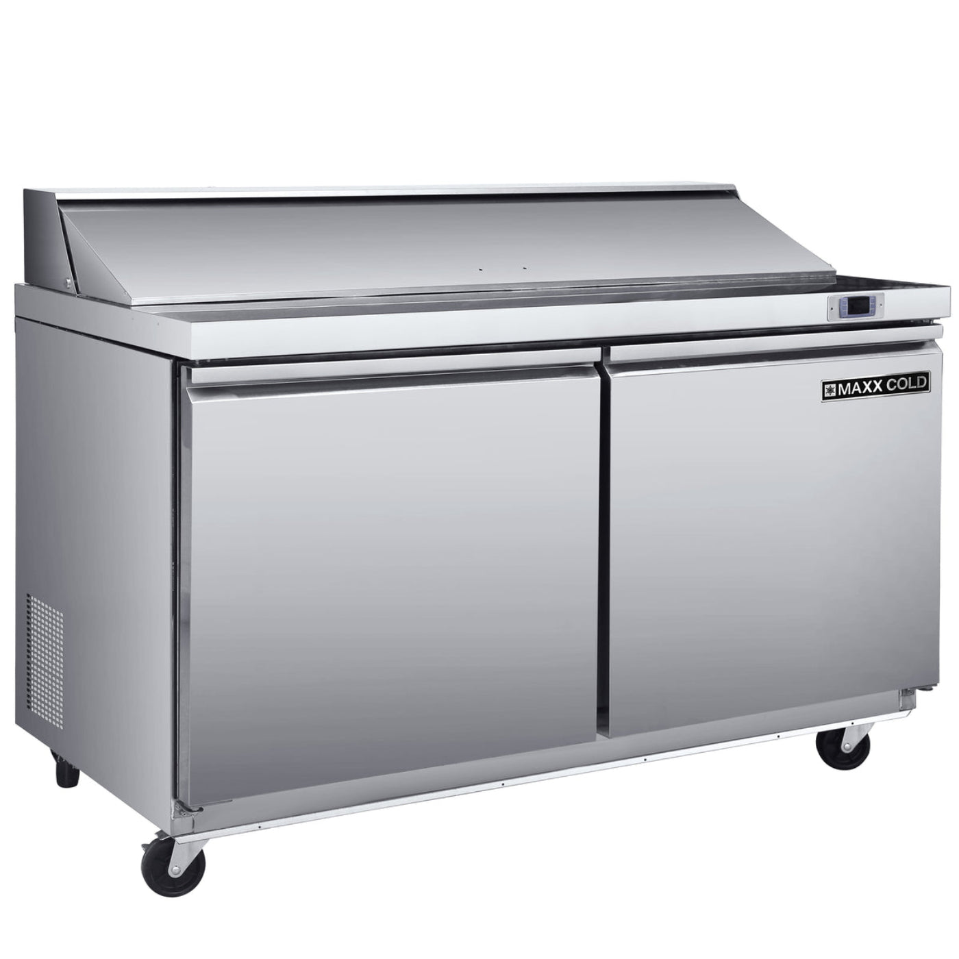 Maxx Cold - Two-Door Refrigerated Sandwich and Salad Prep Station, 48.4"W, 13.77 cu. ft. Storage Capacity, Equipped with (6) 4" Deep Pans and Cutting Board, in Stainless-Steel -MXSR48SHC
