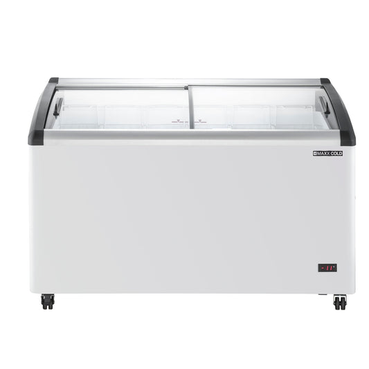 Maxx Cold Curved Glass Top Chest Freezer Display, 53.2"W, 9.96 cu. ft. Storage Capacity, Equipped with (6) Wire Baskets, in White - MXF54CHC-6