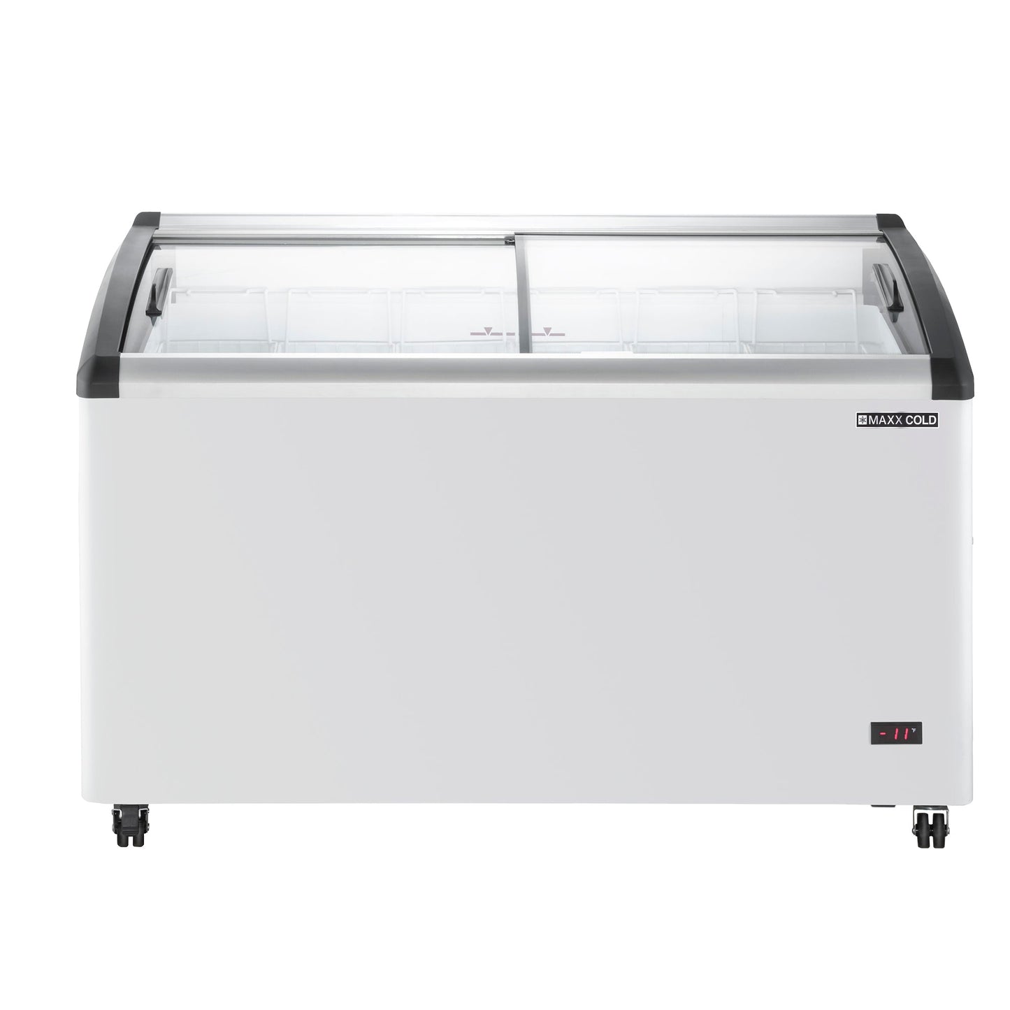 Maxx Cold Curved Glass Top Chest Freezer Display, 53.2"W, 9.96 cu. ft. Storage Capacity, Equipped with (6) Wire Baskets, in White - MXF54CHC-6