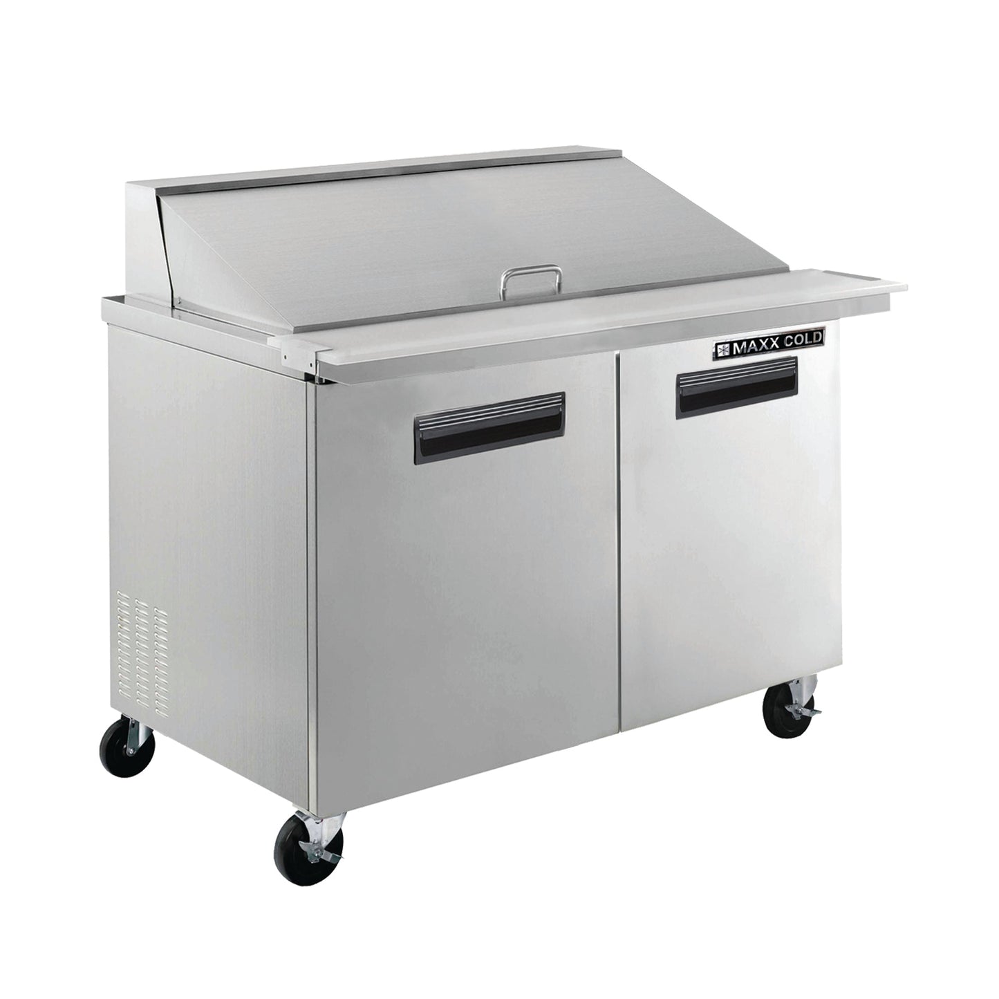 Maxx Cold Two-Door Refrigerated Megatop Prep Unit, 48”W, 12 cu. ft. Storage Capacity, Equipped with (18) 4" Deep Pans and Cutting Board, in Stainless Steel - MXCR48MHC