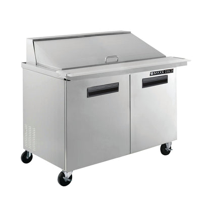 Maxx Cold Two-Door Refrigerated Megatop Prep Unit, 48”W, 12 cu. ft. Storage Capacity, Equipped with (18) 4" Deep Pans and Cutting Board, in Stainless Steel - MXCR48MHC