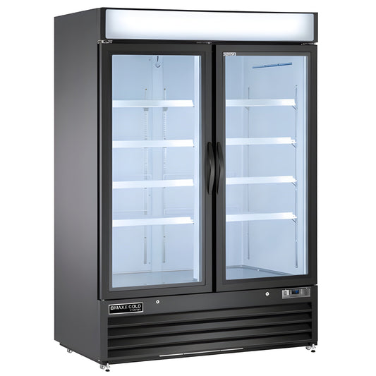 Maxx Cold V-Series Double Glass Door Merchandiser Freezer, in Black - MVMF48B