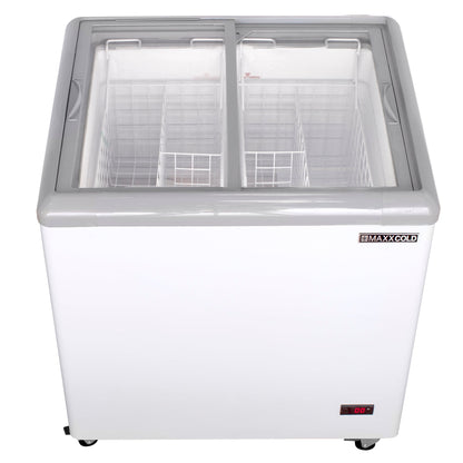 Maxx Cold Sliding Glass Top Mobile Ice Cream Display Freezer, 31"W, 5.8 cu. ft. Storage Capacity,  Equipped with (2) Wire Baskets, in White - MXF31F