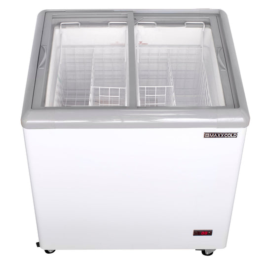 Maxx Cold Sliding Glass Top Mobile Ice Cream Display Freezer, 31"W, 5.8 cu. ft. Storage Capacity,  Equipped with (2) Wire Baskets, in White - MXF31F