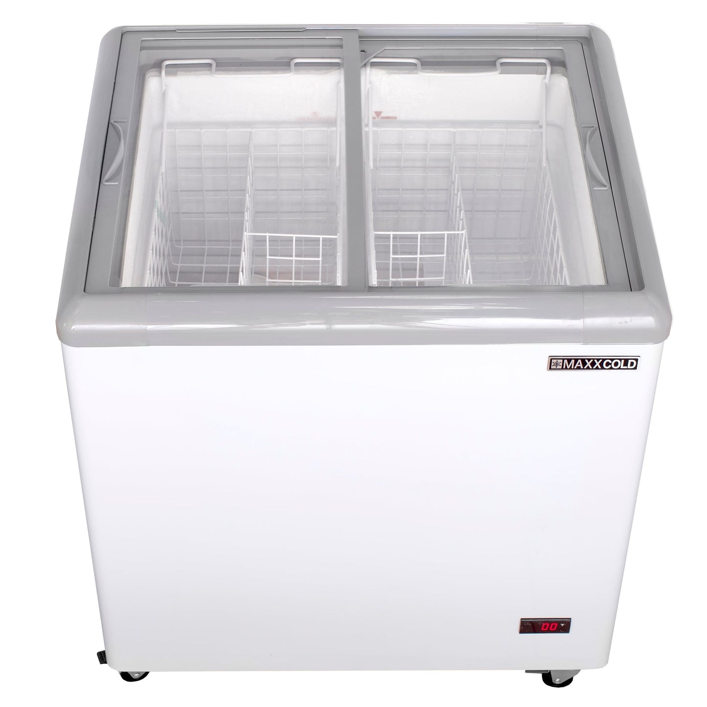 Maxx Cold Sliding Glass Top Mobile Ice Cream Display Freezer, 31"W, 5.8 cu. ft. Storage Capacity,  Equipped with (2) Wire Baskets, in White - MXF31F