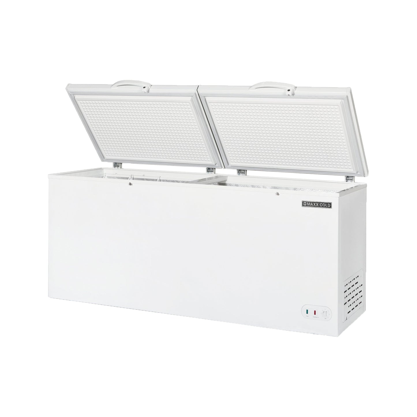 Maxx Cold Extra Large Chest Freezer with Split Top, 79"W, 23.6 cu ft. Storage Capacity, Locking Lids, Garage Ready, in White - MXSH23.6SHC