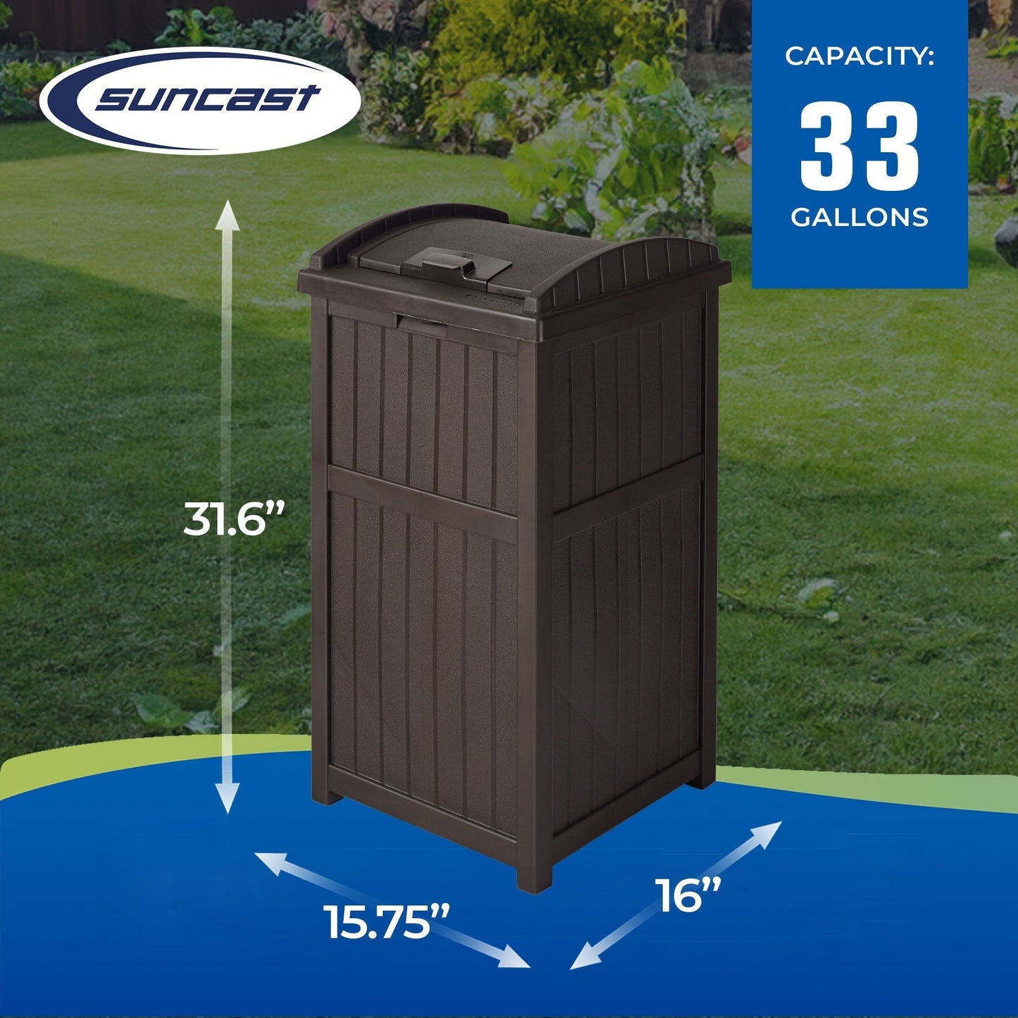 Suncast Trash Hideaway Outdoor 33 Gallon Garbage Waste Can Bin, Java (10 Pack) - 173821