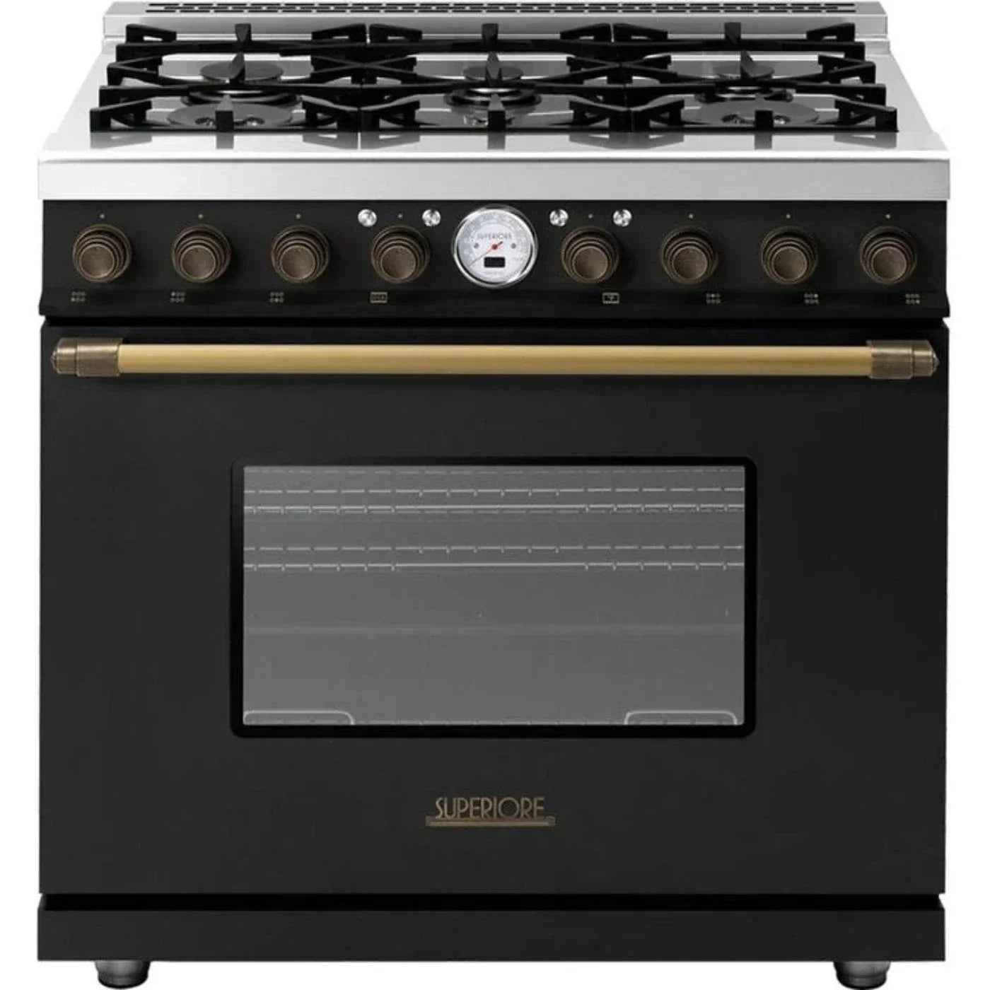 Superiore Deco 48-Inch Gas Double Oven Freestanding Range in Black and Cream Matte with Bronze Trim - RD482GCNCB_