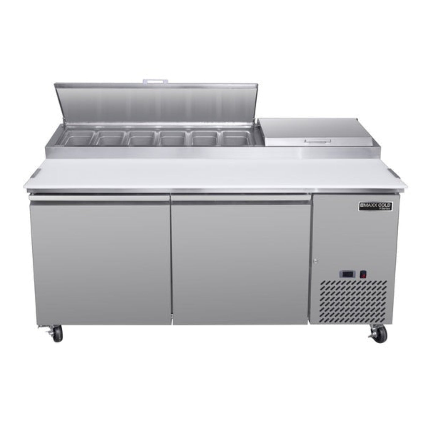 Maxx Cold V-Series 2 Door Refrigerated Pizza Prep Table, in Stainless Steel - MVPP70HC