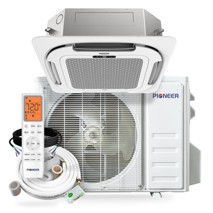 Pioneer Quantum Ultra 18,000 BTU 20.5 SEER2 230V Ceiling Cassette Ductless Mini-Split Air Conditioner Inverter Heat Pump Full Set - CYT018GLSI24RL-10S