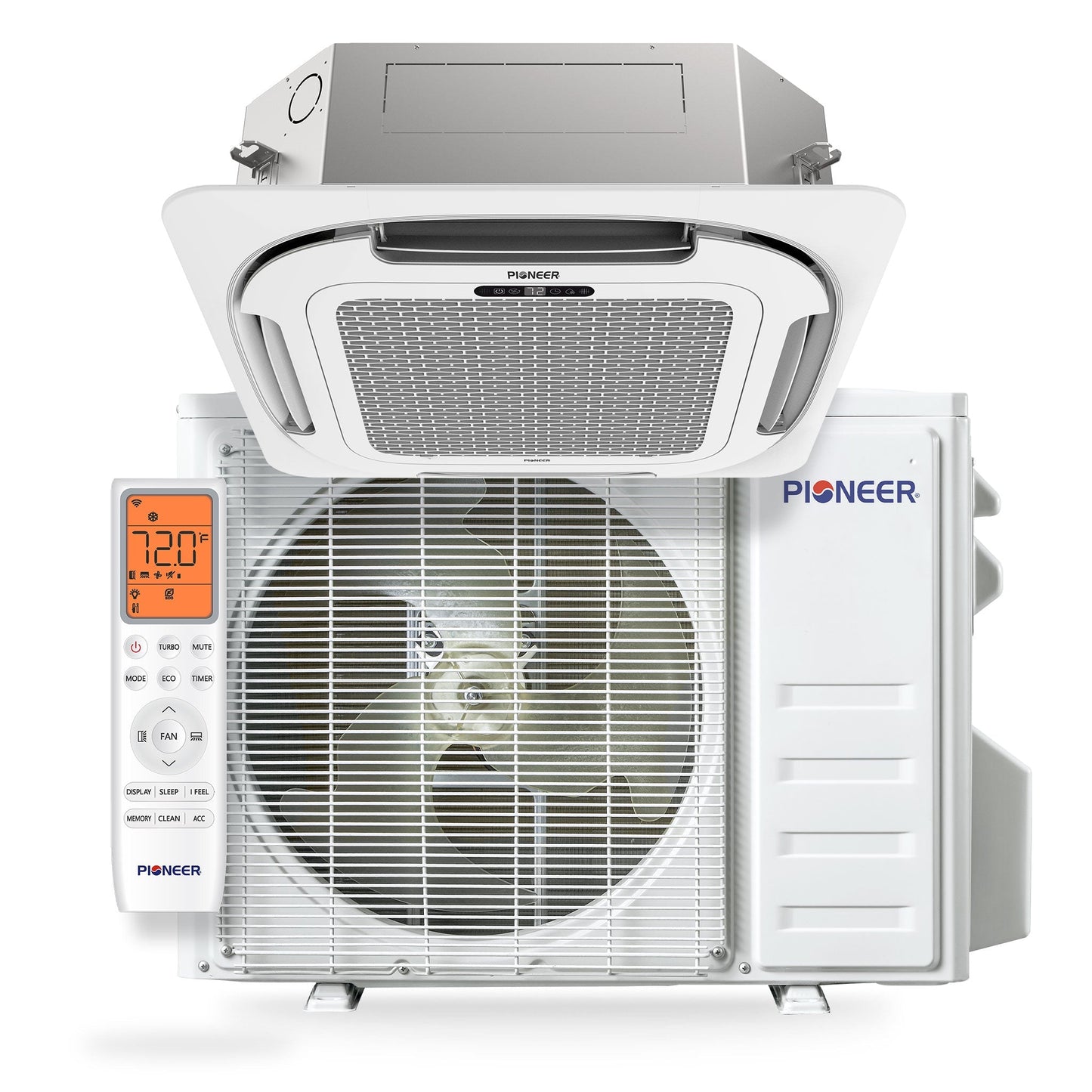 Pioneer Quantum Ultra 18,000 BTU 20.5 SEER2 230V Ceiling Cassette Ductless Mini-Split Air Conditioner Inverter Heat Pump Full Set - CYT018GLSI24RL-10S