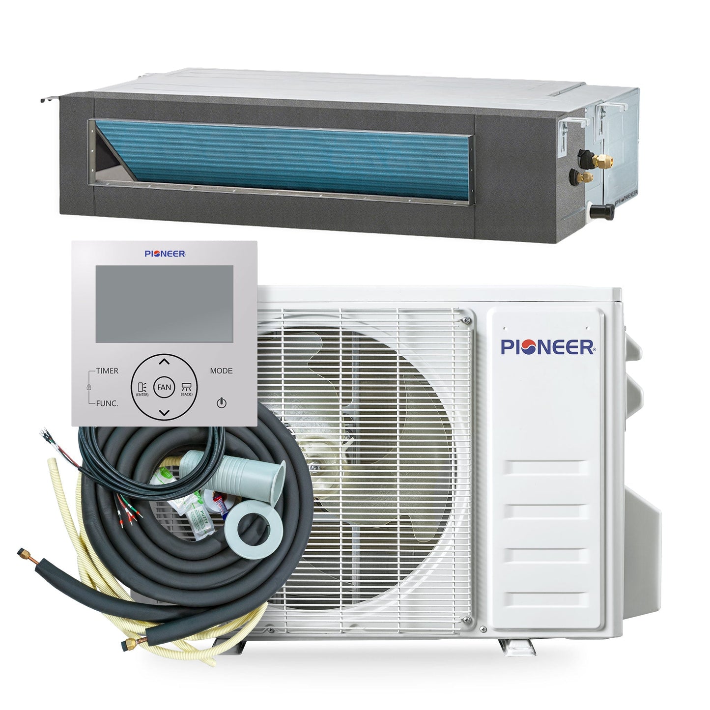 Pioneer Quantum Ultra 18,000 BTU 21 SEER2 230V Ceiling Concealed Ducted Mini-Split Air Conditioner Inverter Heat Pump Full Set - RYT018GLSI24RL-10S