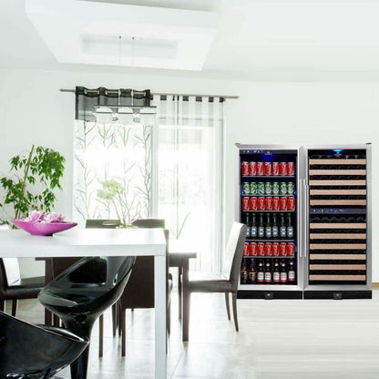 Kings Bottle 56" Upright Wine And Beverage Fridge Center Cabinet Freestanding - KBU100BW3-FG