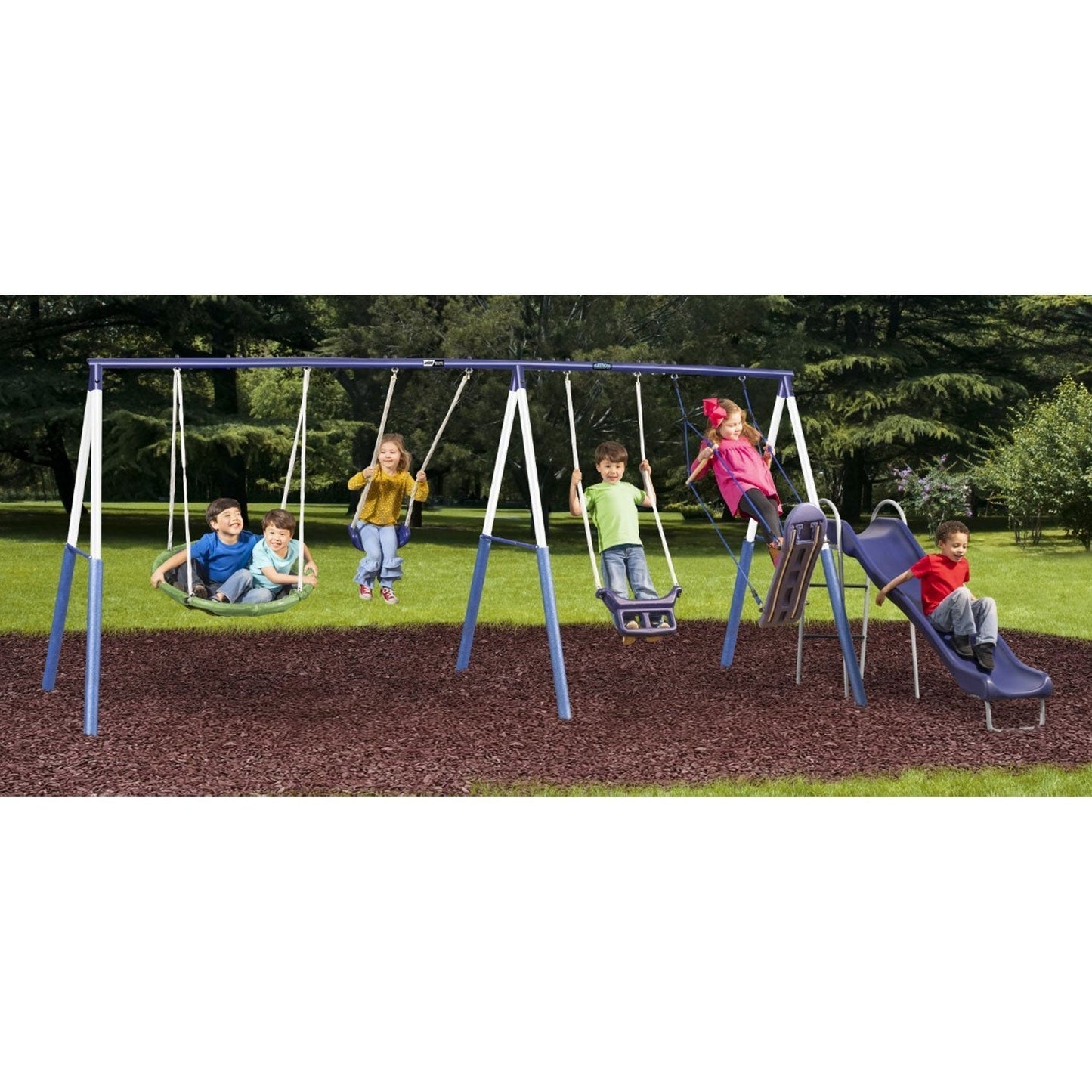 XDP Recreation Surf N Swing 5 Station Outdoor Swing and Play Set with Slide - 217009