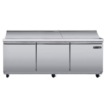 Maxx Cold V-Series 3 Door Refrigerated Mega Top Sandwich and Salad Prep Station, in Stainless Steel - MVR72MHC